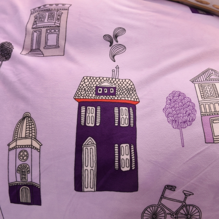 91家纺网 家纺一手货源 找家纺 绒世界 2018秋冬印花牛奶绒爆款四件套第二版 小房子