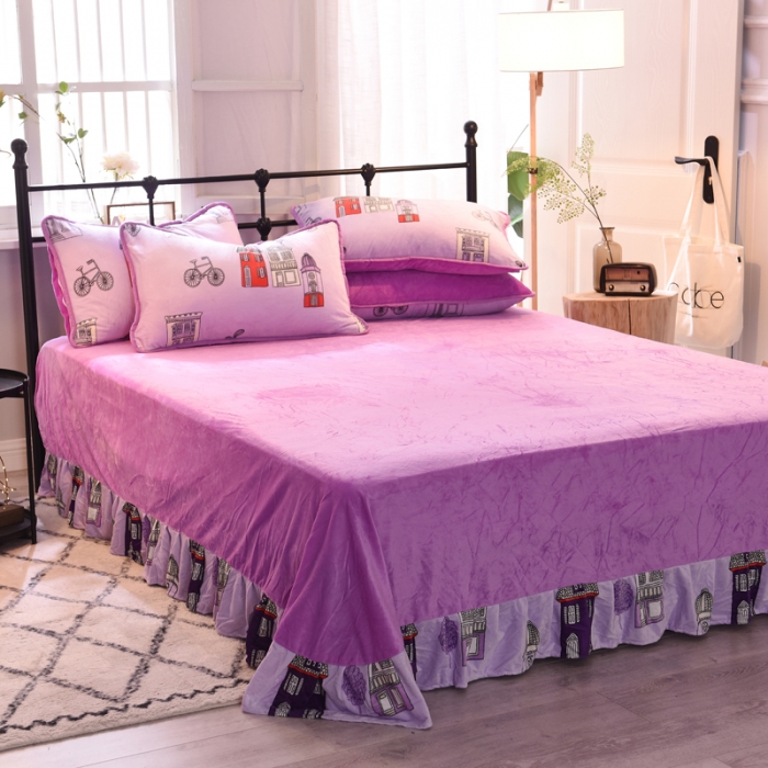 91家纺网 家纺一手货源 找家纺 绒世界 2018秋冬印花牛奶绒爆款四件套第二版 小房子