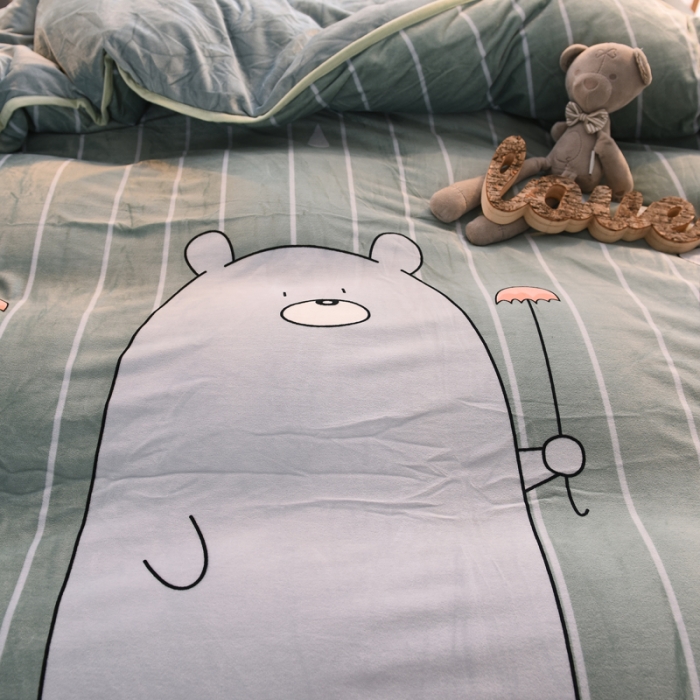 91家纺网 家纺一手货源 找家纺 绒世界 2018秋冬印花牛奶绒爆款四件套第二版 小雨伞