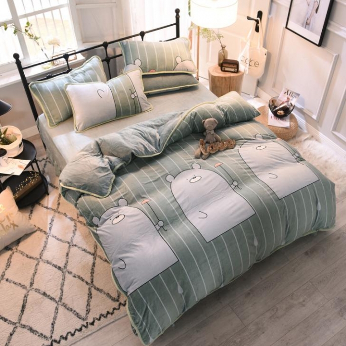 91家纺网 家纺一手货源 找家纺 绒世界 2018秋冬印花牛奶绒爆款四件套第二版 小雨伞