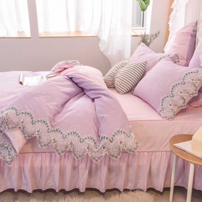 91家纺网 家纺一手货源 找家纺 欧冠 2019新品玫瑰秘密系列四件套床裙款玫瑰秘密-紫粉