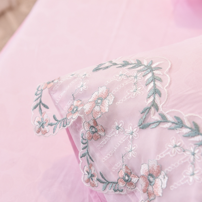 91家纺网 家纺一手货源 找家纺 欧冠 2019新品玫瑰秘密系列四件套床裙款玫瑰秘密-粉