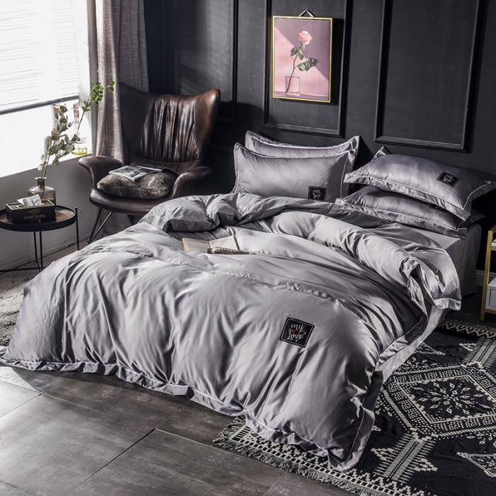 91家纺网 家纺一手货源 找家纺 欧冠 2019新款水洗真丝贴布绣四件套 床单款 烟灰