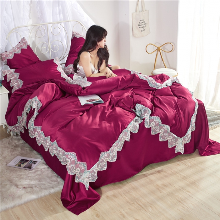 91家纺网 家纺一手货源 找家纺 （总）绒世界双面水洗真丝丝印良品SILKINLP四件套床笠款