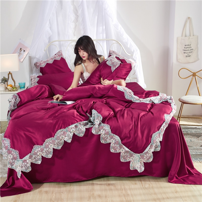 91家纺网 家纺一手货源 找家纺 （总）绒世界双面水洗真丝丝印良品SILKINLP四件套床笠款