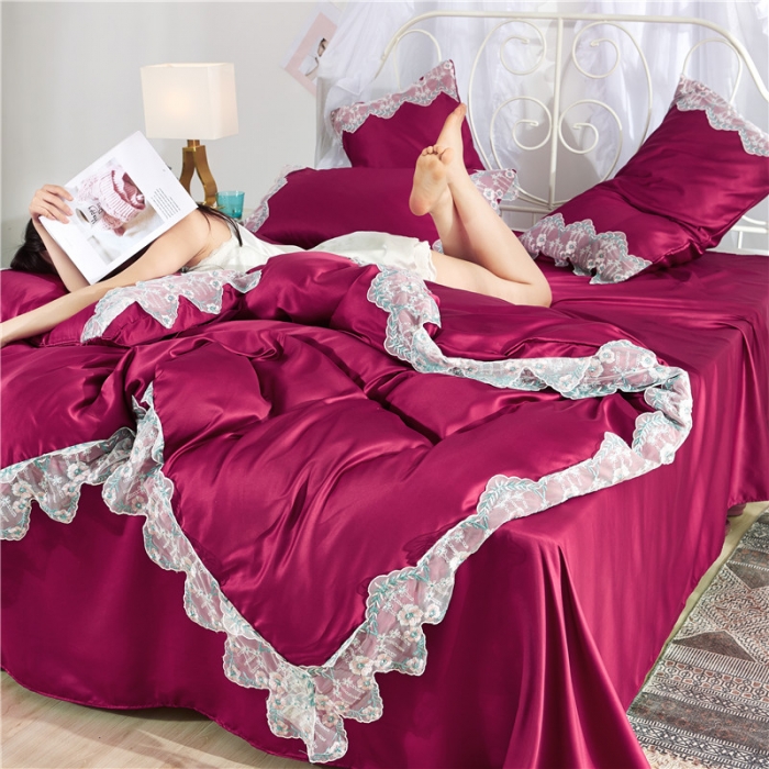 91家纺网 家纺一手货源 找家纺 （总）绒世界双面水洗真丝丝印良品SILKINLP四件套床笠款