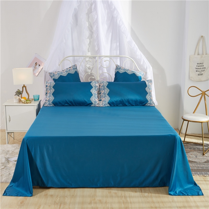 91家纺网 家纺一手货源 找家纺 绒世界 双面水洗真丝丝印良品SILKINLP系列四件套孔雀蓝