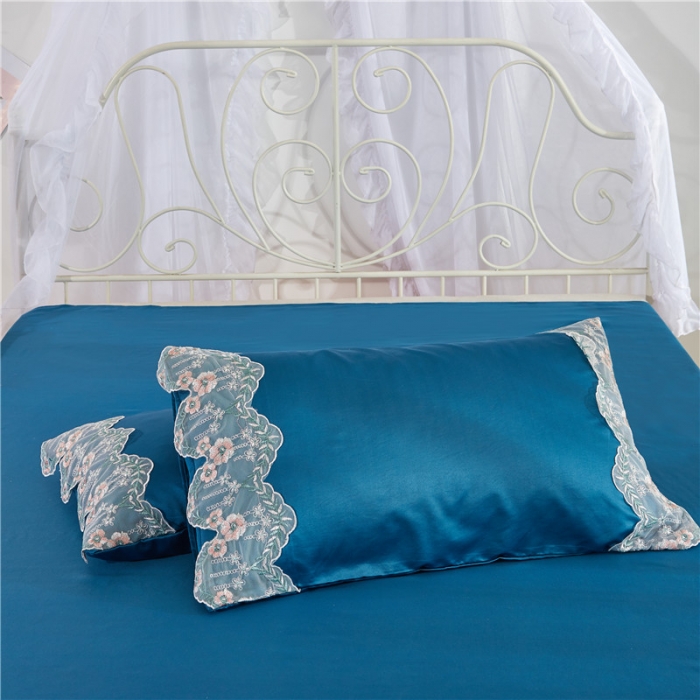 91家纺网 家纺一手货源 找家纺 绒世界 双面水洗真丝丝印良品SILKINLP系列四件套孔雀蓝