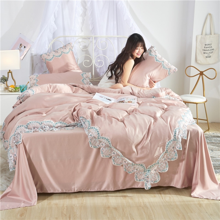 91家纺网 家纺一手货源 找家纺 欧冠  双面水洗真丝丝印良品SILKINLP系列四件套 香槟