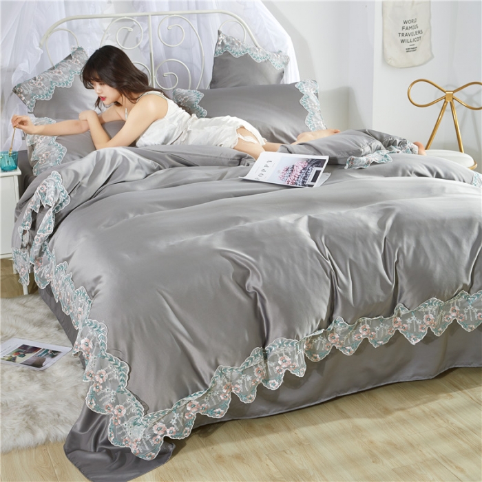 91家纺网 家纺一手货源 找家纺 绒世界 双面水洗真丝丝印良品SILKINLP系列四件套 烟灰