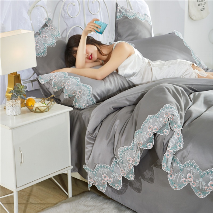 91家纺网 家纺一手货源 找家纺 绒世界 双面水洗真丝丝印良品SILKINLP系列四件套 烟灰