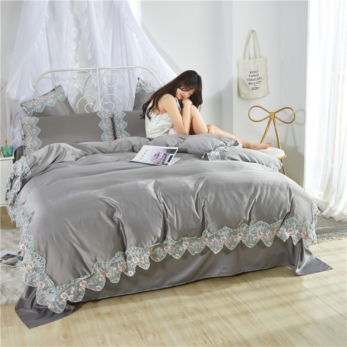 91家纺网 家纺一手货源 找家纺 绒世界 双面水洗真丝丝印良品SILKINLP系列四件套 烟灰