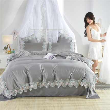 绒世界 双面水洗真丝丝印良品SILKINLP系列四件套 烟灰