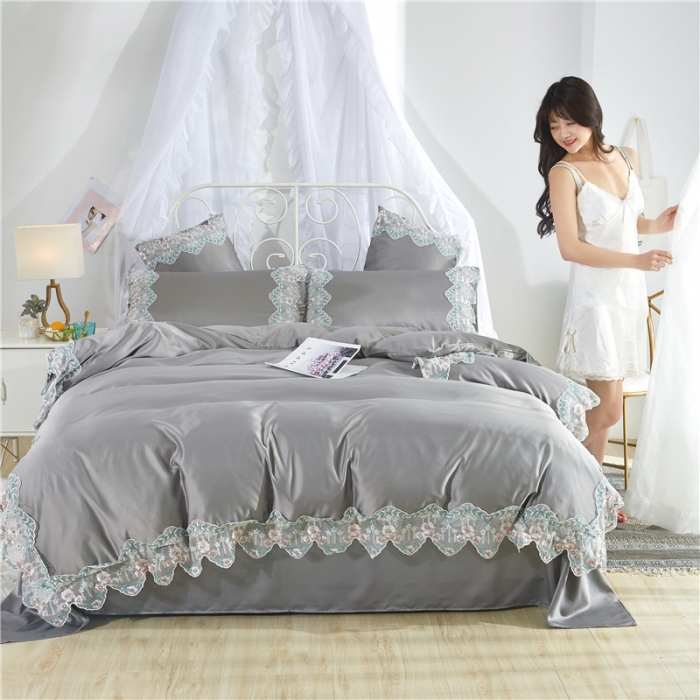 91家纺网 家纺一手货源 找家纺 绒世界 双面水洗真丝丝印良品SILKINLP系列四件套 烟灰