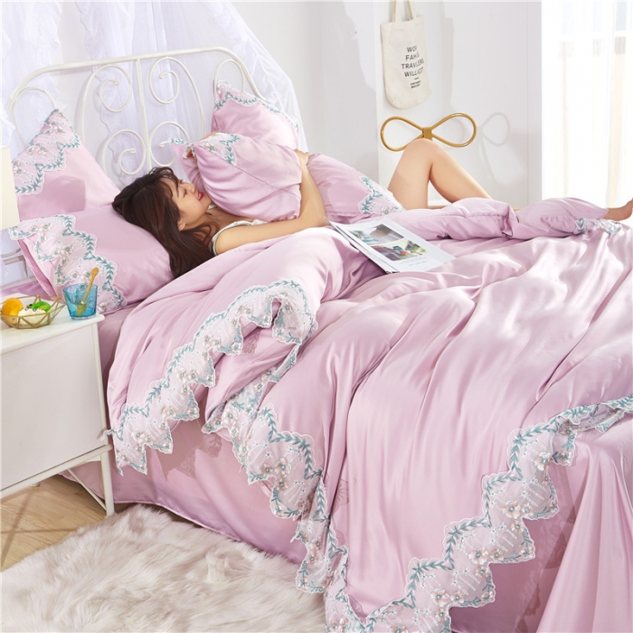 91家纺网 家纺一手货源 找家纺 欧冠 双面水洗真丝丝印良品SILKINLP系列四件套 紫色