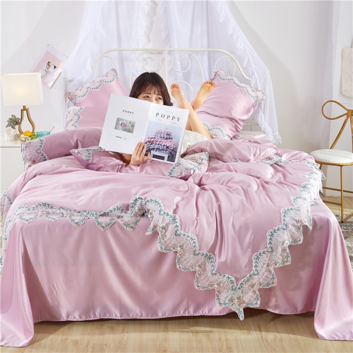 91家纺网 家纺一手货源 找家纺 欧冠 双面水洗真丝丝印良品SILKINLP系列四件套 紫色