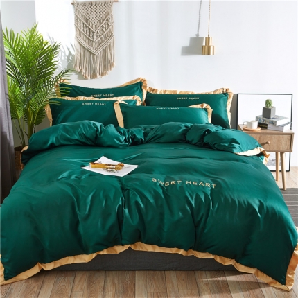 91家纺网 家纺一手货源 找家纺 （总）绒世界2019新款水洗绣花真丝四件套甜蜜的爱系列床笠款