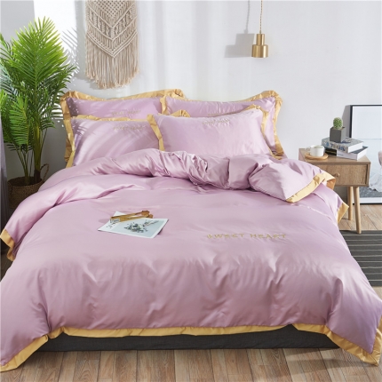 91家纺网 家纺一手货源 找家纺 （总）绒世界2019新款水洗绣花真丝四件套甜蜜的爱系列床笠款