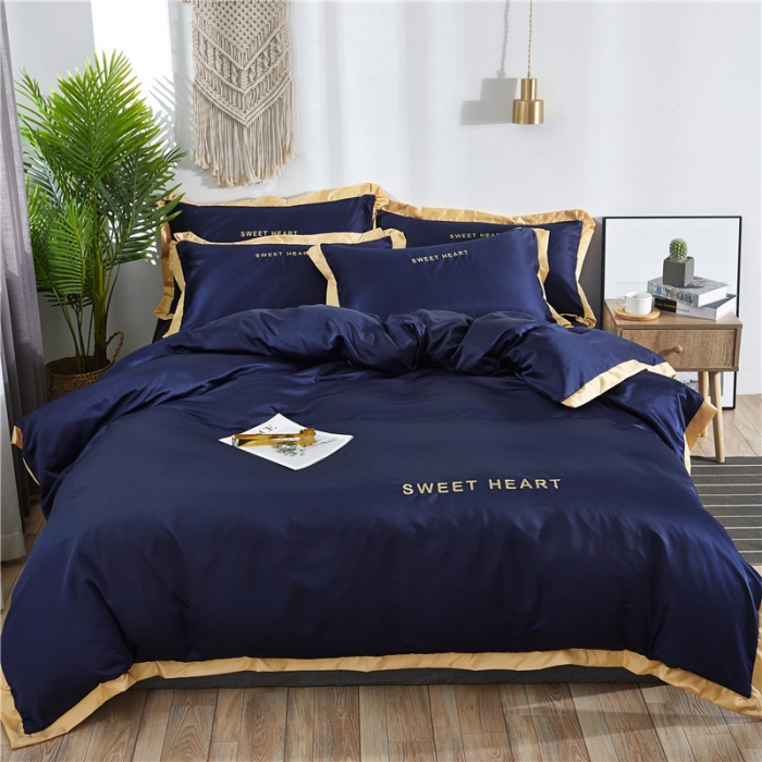 91家纺网 家纺一手货源 找家纺 绒世界 2019新款水洗绣花真丝四件套甜蜜的爱系列 宝蓝