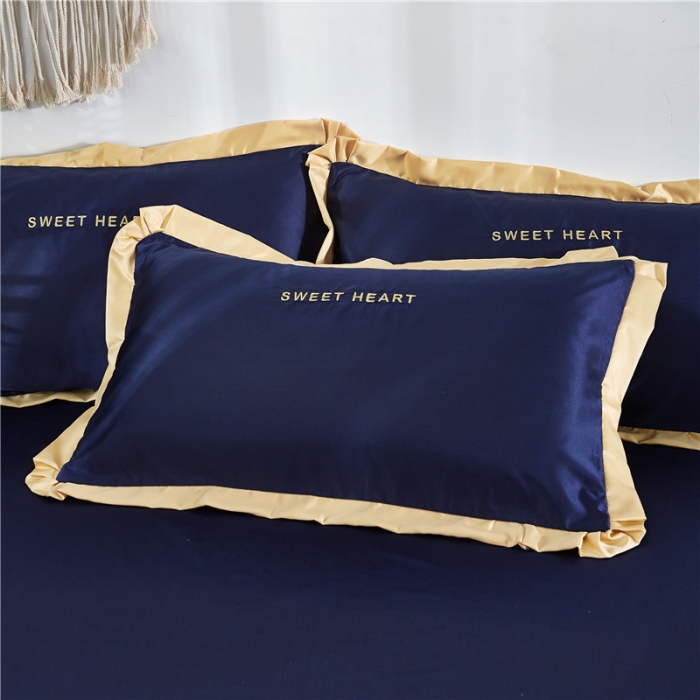 91家纺网 家纺一手货源 找家纺 绒世界 2019新款水洗绣花真丝四件套甜蜜的爱系列 宝蓝