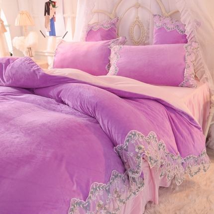 91家纺网 家纺一手货源 找家纺 （总）绒世界 2019秋冬水晶绒宝宝绒花边款和毛巾绣款四件套