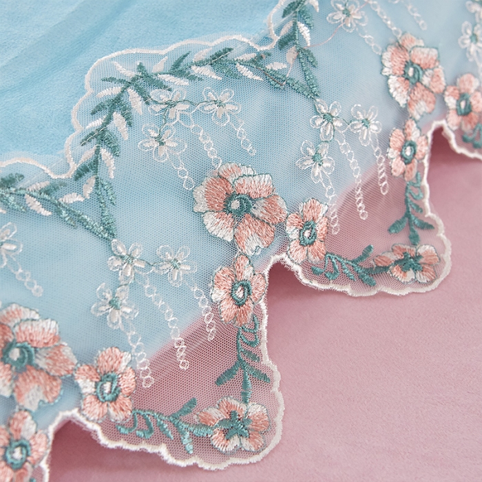 91家纺网 家纺一手货源 找家纺 绒世界 秋冬绒款花边款和毛巾绣四件套床裙款 花边款-慕蓝粉