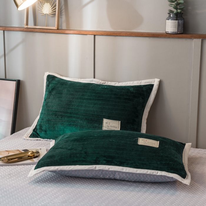 91家纺网 家纺一手货源 找家纺 欧冠 2019提花法莱绒加贝贝绒加厚四件套 墨绿灰