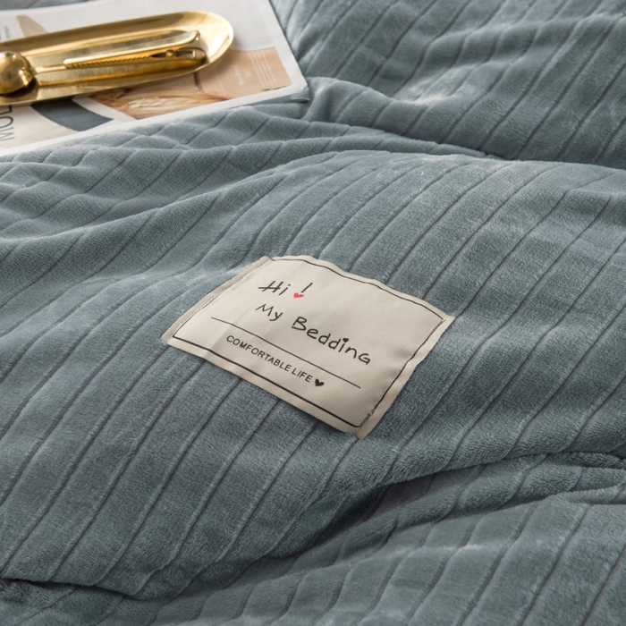 91家纺网 家纺一手货源 找家纺 欧冠 2019提花法莱绒加贝贝绒加厚四件套 素雅灰