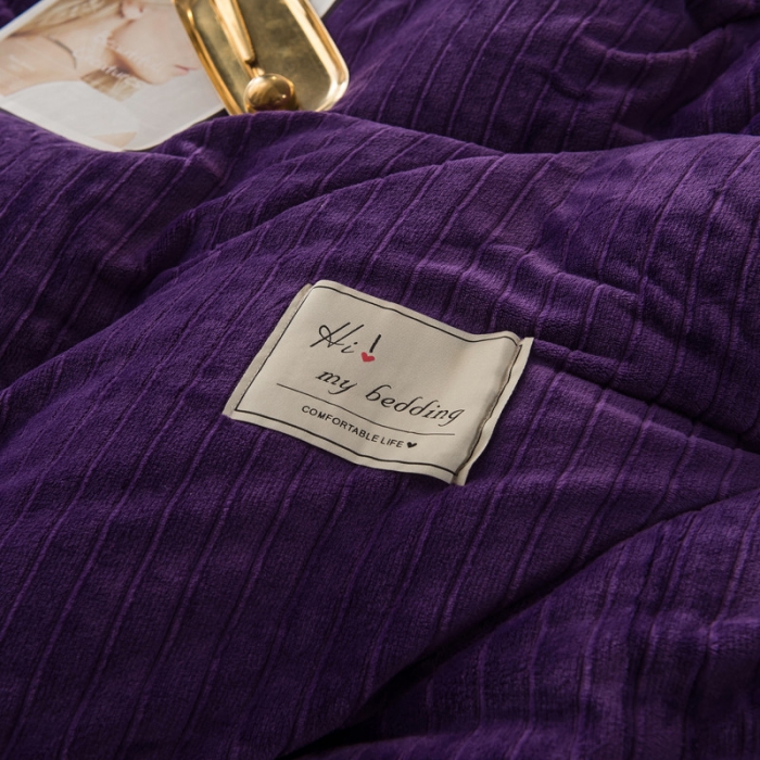 91家纺网 家纺一手货源 找家纺 欧冠 2019提花法莱绒加贝贝绒加厚四件套 紫灰