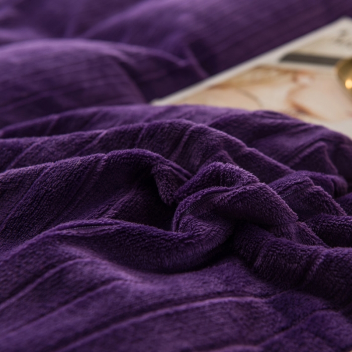 91家纺网 家纺一手货源 找家纺 欧冠 2019提花法莱绒加贝贝绒加厚四件套 紫灰