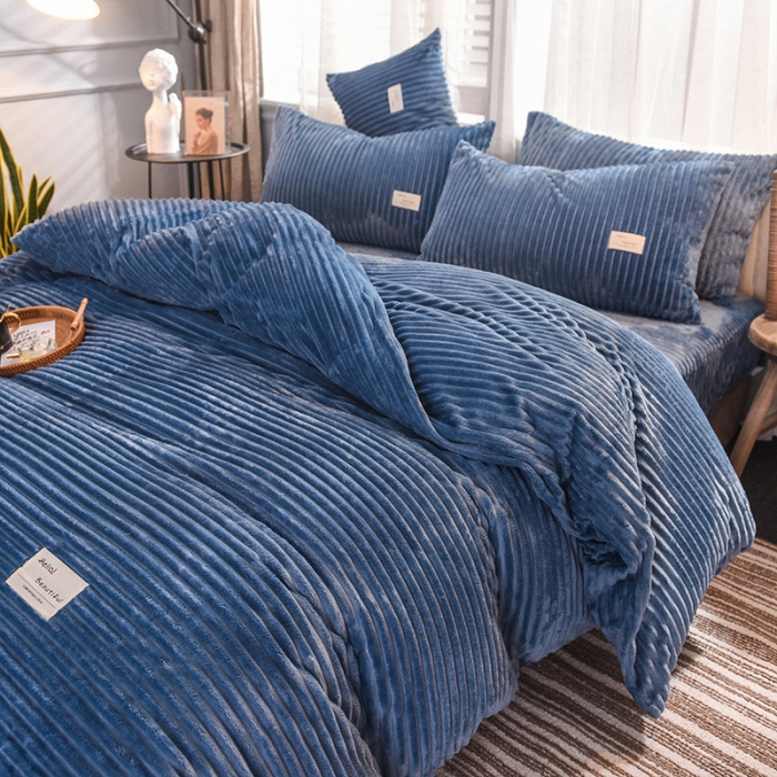 91家纺网 家纺一手货源 找家纺 欧冠 2019秋冬魔法绒暖绒系列四件套床单款 宝蓝