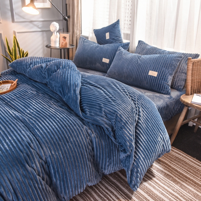 91家纺网 家纺一手货源 找家纺 欧冠 2019秋冬魔法绒暖绒系列四件套床单款 宝蓝