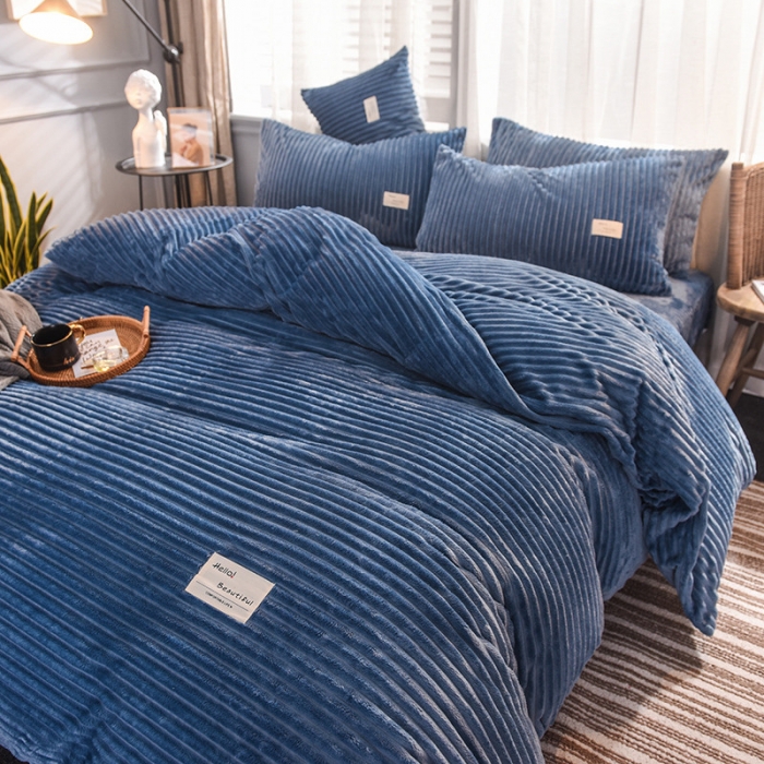 91家纺网 家纺一手货源 找家纺 欧冠 2019秋冬魔法绒暖绒系列四件套床单款 宝蓝