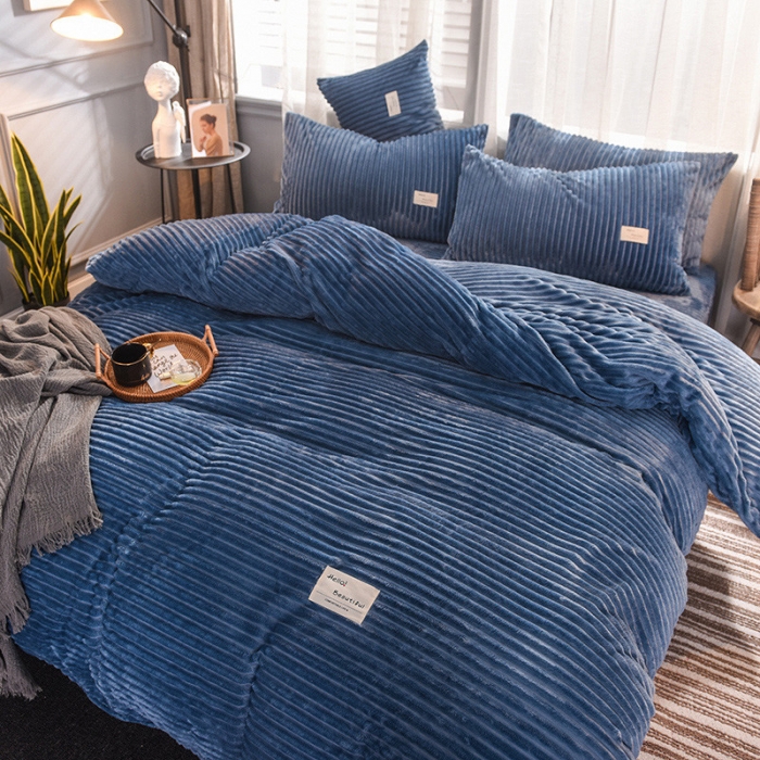 91家纺网 家纺一手货源 找家纺 欧冠 2019秋冬魔法绒暖绒系列四件套床单款 宝蓝