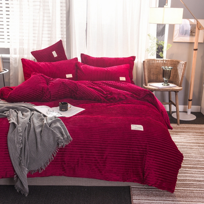 91家纺网 家纺一手货源 找家纺 欧冠 2019秋冬魔法绒暖绒系列四件套床单款 典雅红