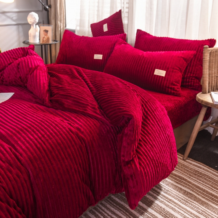 91家纺网 家纺一手货源 找家纺 欧冠 2019秋冬魔法绒暖绒系列四件套床单款 典雅红