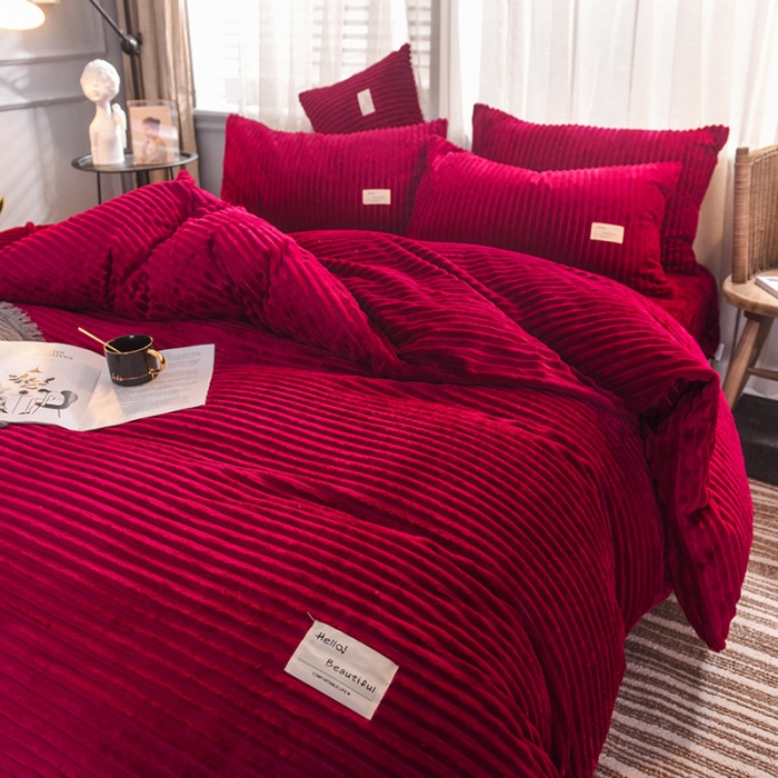 91家纺网 家纺一手货源 找家纺 欧冠 2019秋冬魔法绒暖绒系列四件套床单款 典雅红