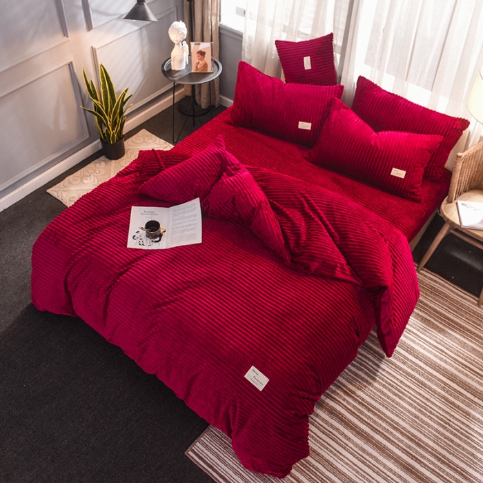 91家纺网 家纺一手货源 找家纺 欧冠 2019秋冬魔法绒暖绒系列四件套床单款 典雅红