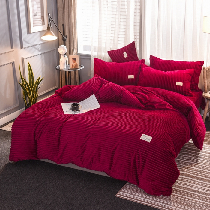 91家纺网 家纺一手货源 找家纺 欧冠 2019秋冬魔法绒暖绒系列四件套床单款 典雅红