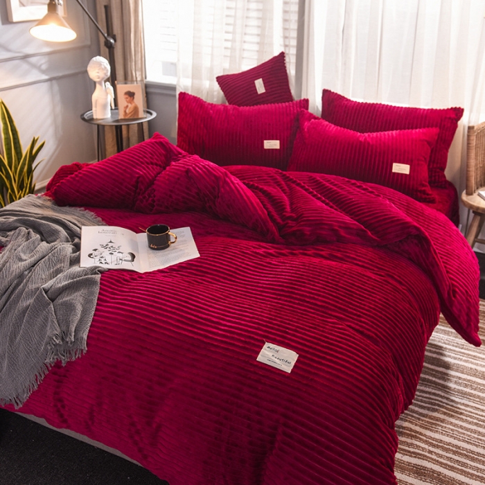 91家纺网 家纺一手货源 找家纺 欧冠 2019秋冬魔法绒暖绒系列四件套床单款 典雅红