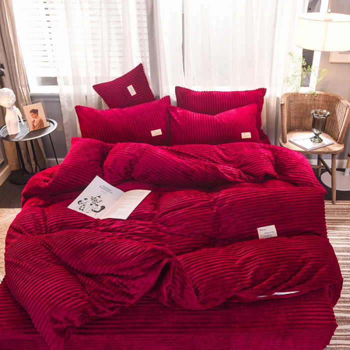 91家纺网 家纺一手货源 找家纺 欧冠 2019秋冬魔法绒暖绒系列四件套床单款 典雅红