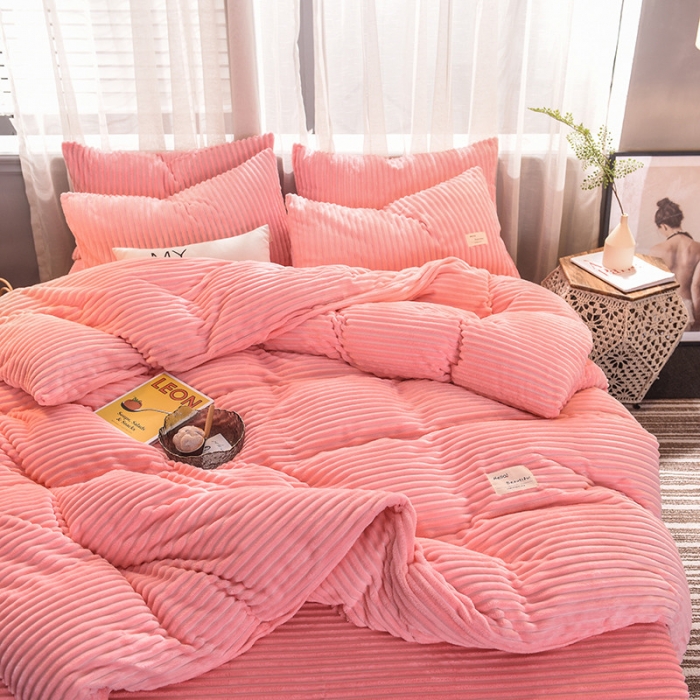 91家纺网 家纺一手货源 找家纺 欧冠 2019秋冬魔法绒暖绒系列四件套床单款 粉