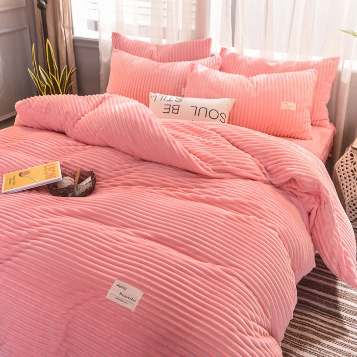 91家纺网 家纺一手货源 找家纺 欧冠 2019秋冬魔法绒暖绒系列四件套床单款 粉