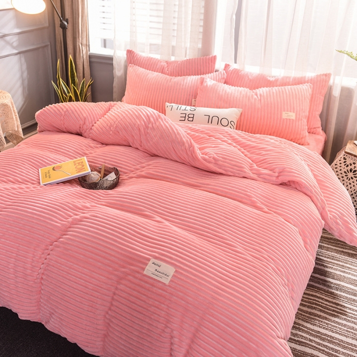 91家纺网 家纺一手货源 找家纺 欧冠 2019秋冬魔法绒暖绒系列四件套床单款 粉