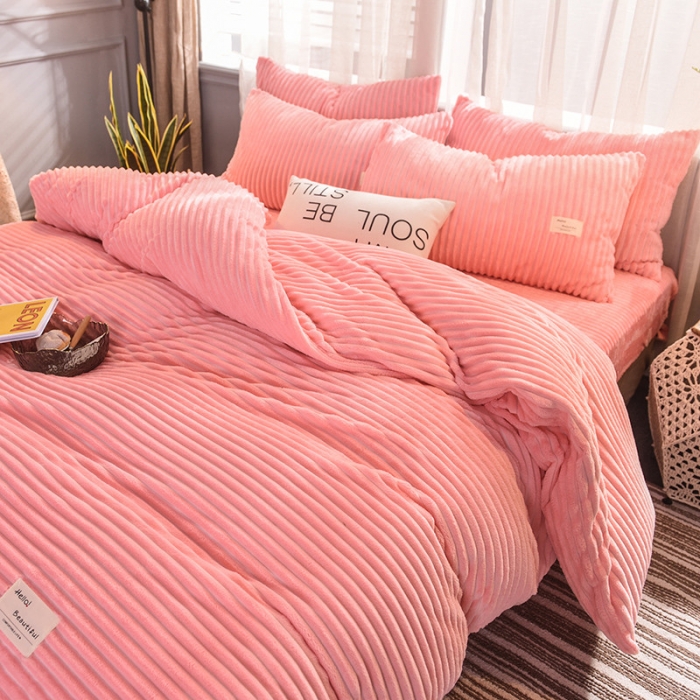 91家纺网 家纺一手货源 找家纺 欧冠 2019秋冬魔法绒暖绒系列四件套床单款 粉