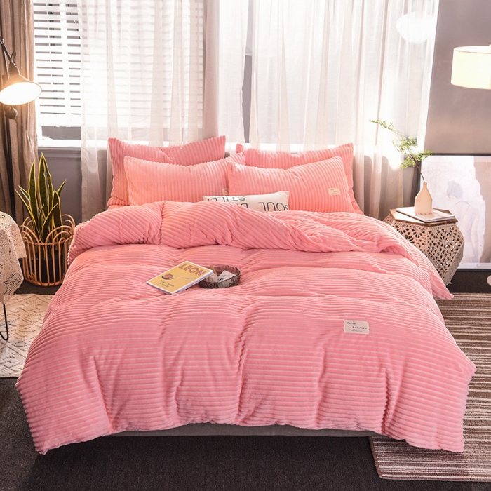 91家纺网 家纺一手货源 找家纺 欧冠 2019秋冬魔法绒暖绒系列四件套床单款 粉