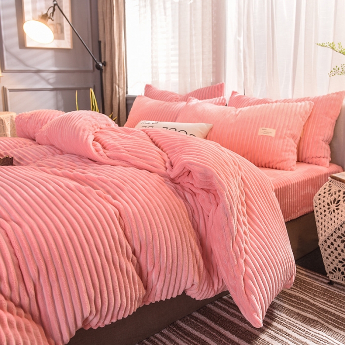 91家纺网 家纺一手货源 找家纺 欧冠 2019秋冬魔法绒暖绒系列四件套床单款 粉