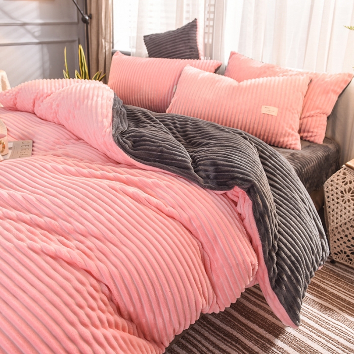 91家纺网 家纺一手货源 找家纺 欧冠 2019秋冬魔法绒暖绒系列四件套床单款 粉爱你