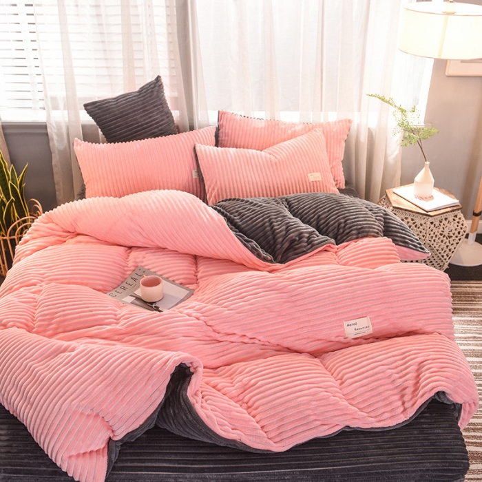 91家纺网 家纺一手货源 找家纺 欧冠 2019秋冬魔法绒暖绒系列四件套床单款 粉爱你