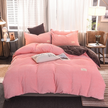 欧冠 2019秋冬魔法绒暖绒系列四件套床单款 粉咖